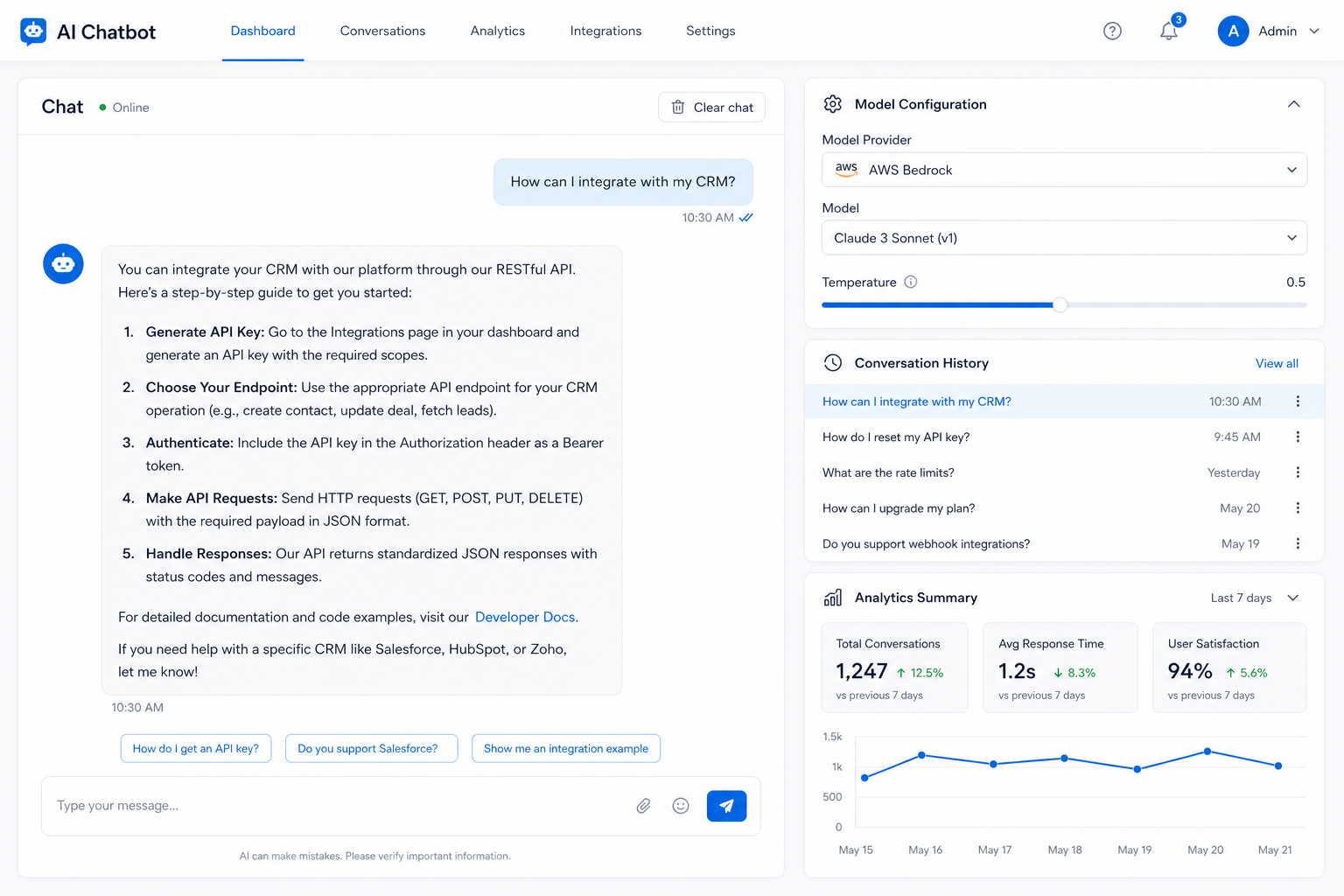 ExpertsCloud Chatbot Dashboard