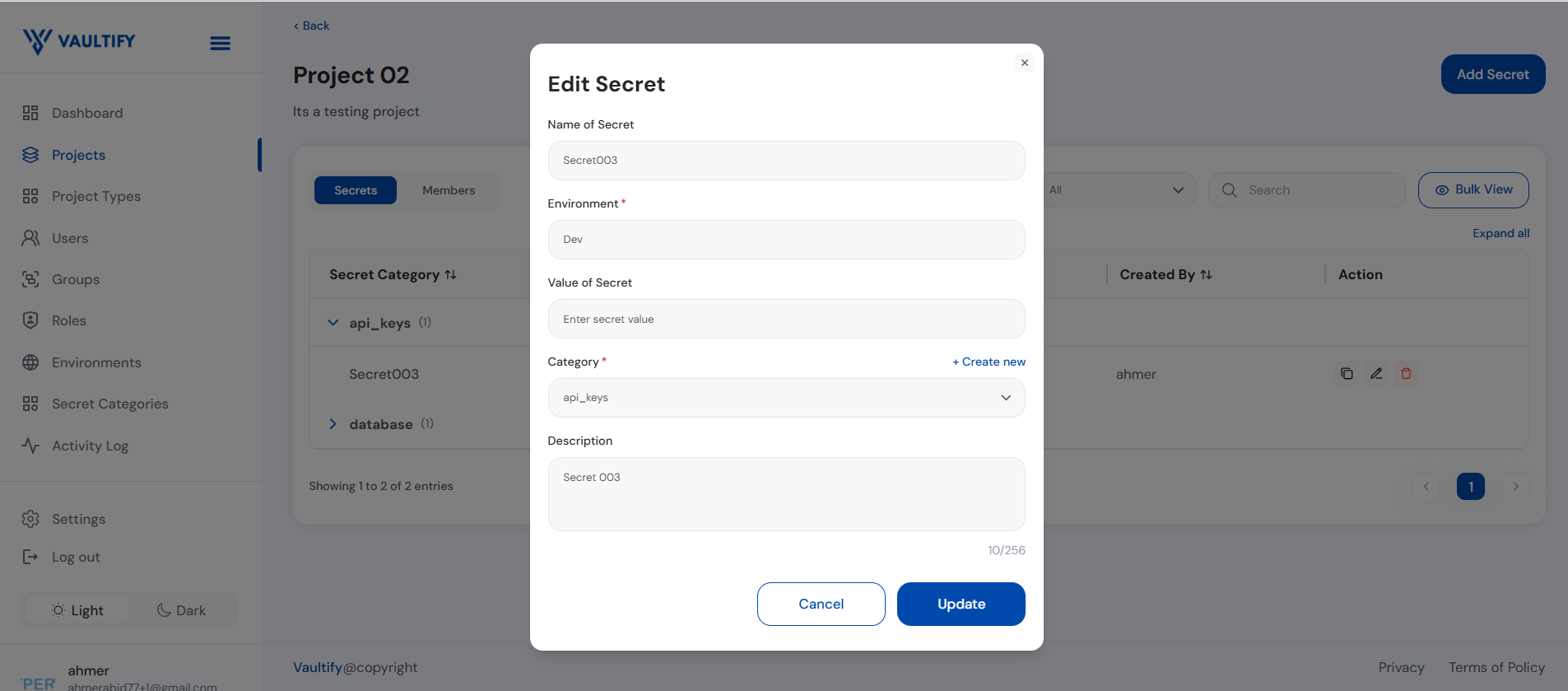 Vaultify Edit Secret