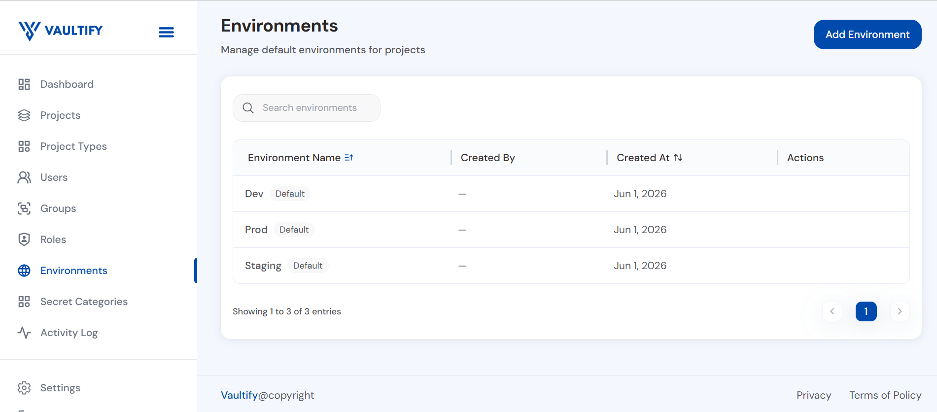 Vaultify Environments