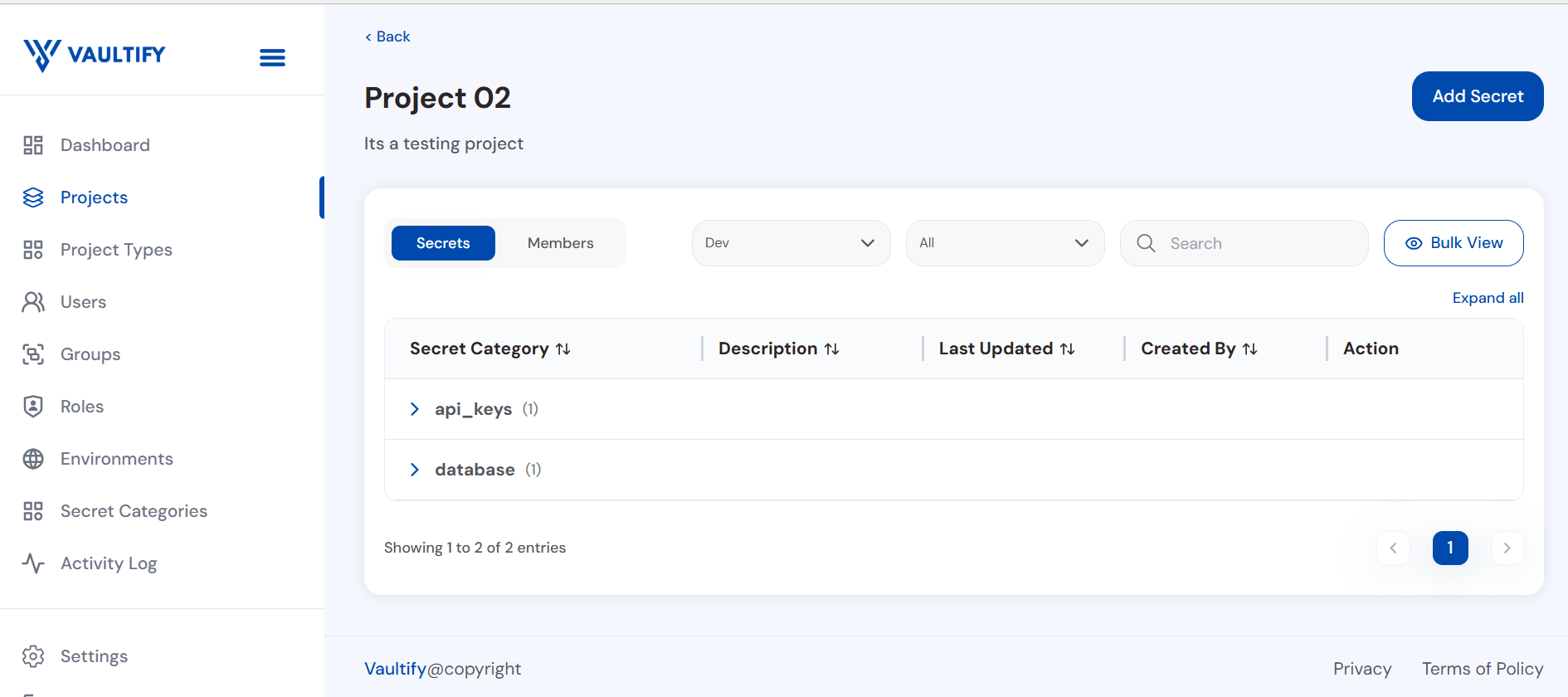 Vaultify Manage Secrets